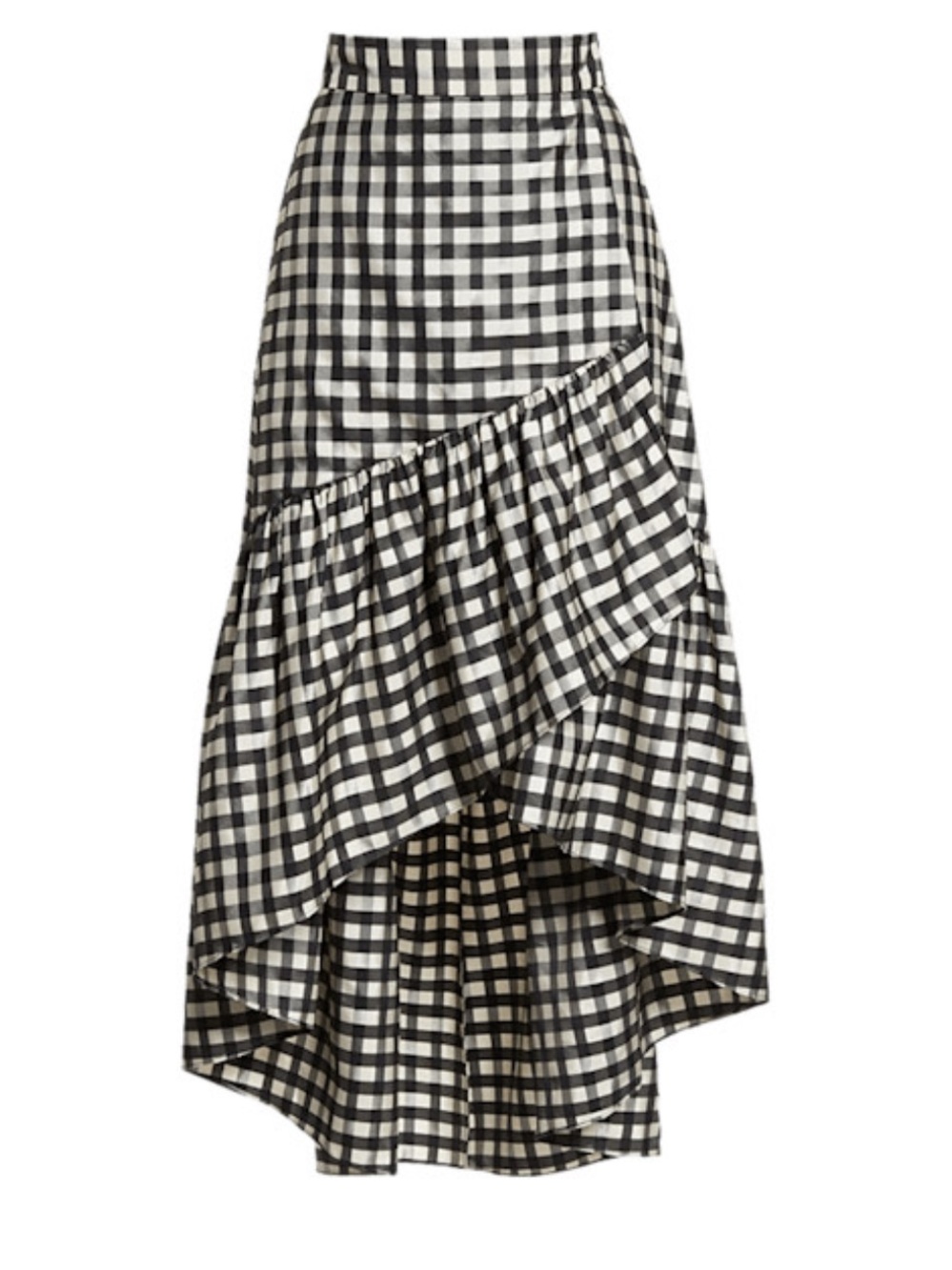 Eliza J High Low Black & White Gingham Asymmetric Ruffle Skirt size 2